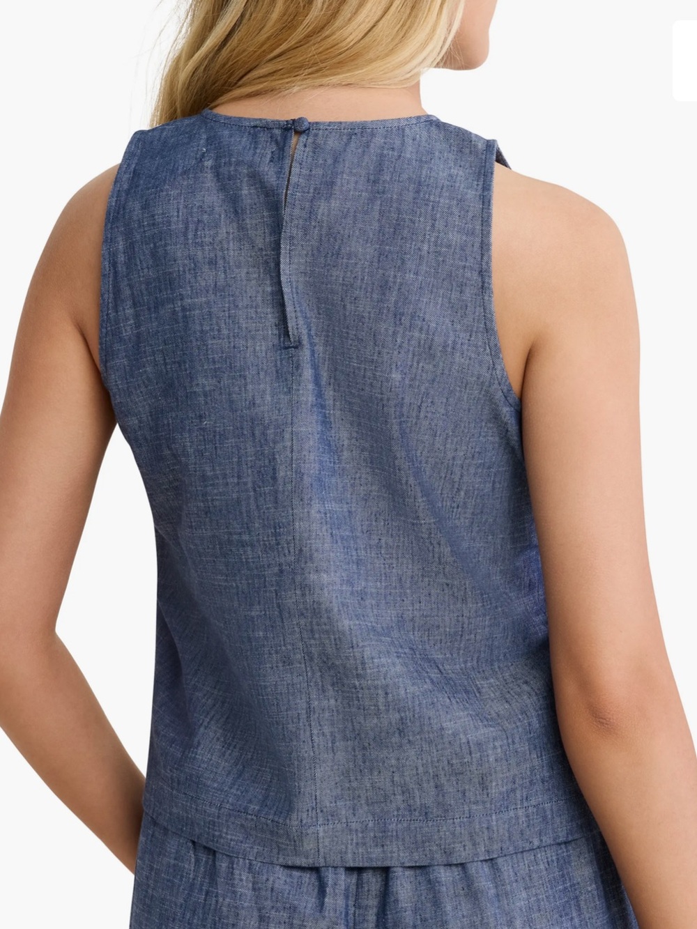 Chambray Sleeveless Button-Back Shell - Blue